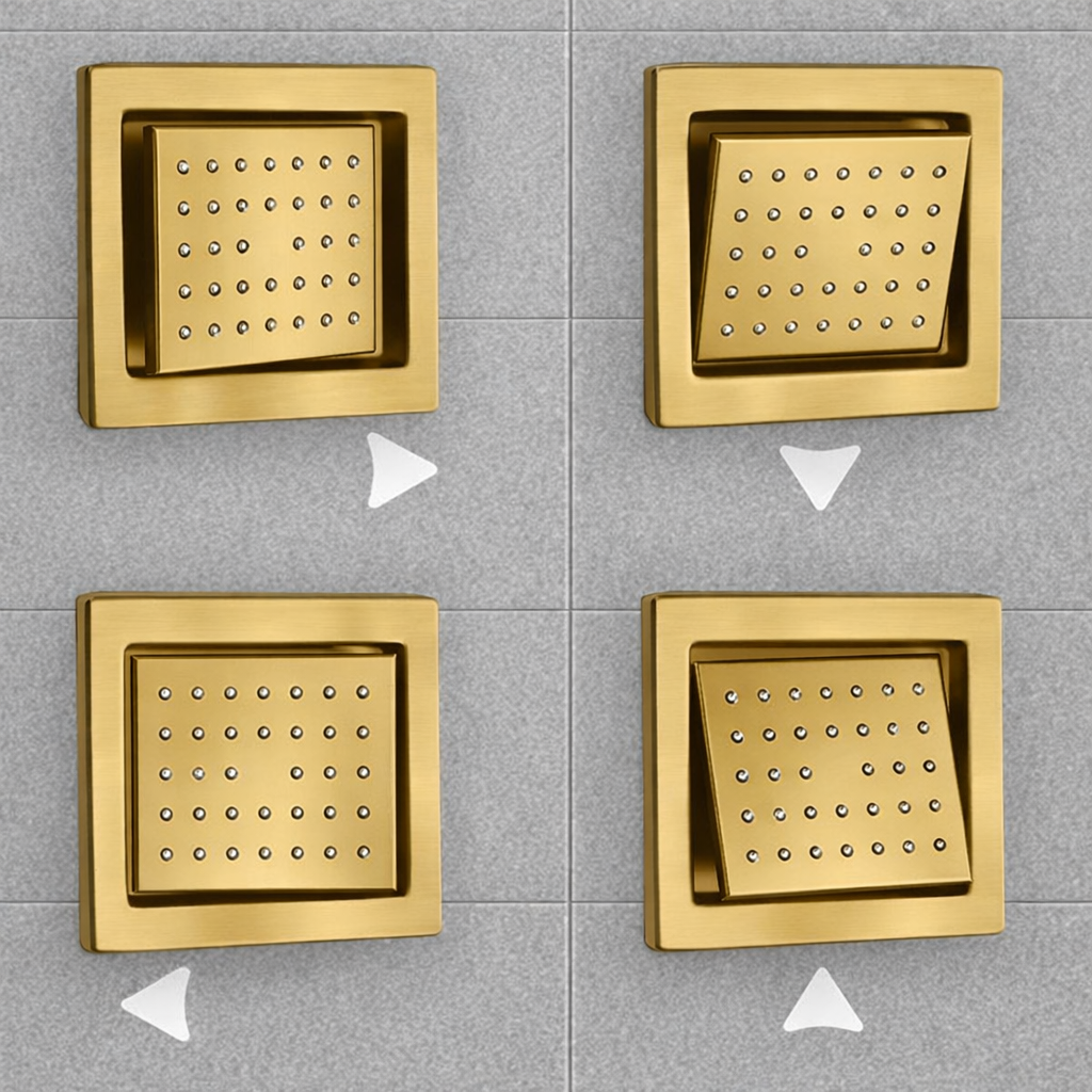 Adjustable high pressure body jets in brushed gold finish for luxury shower system