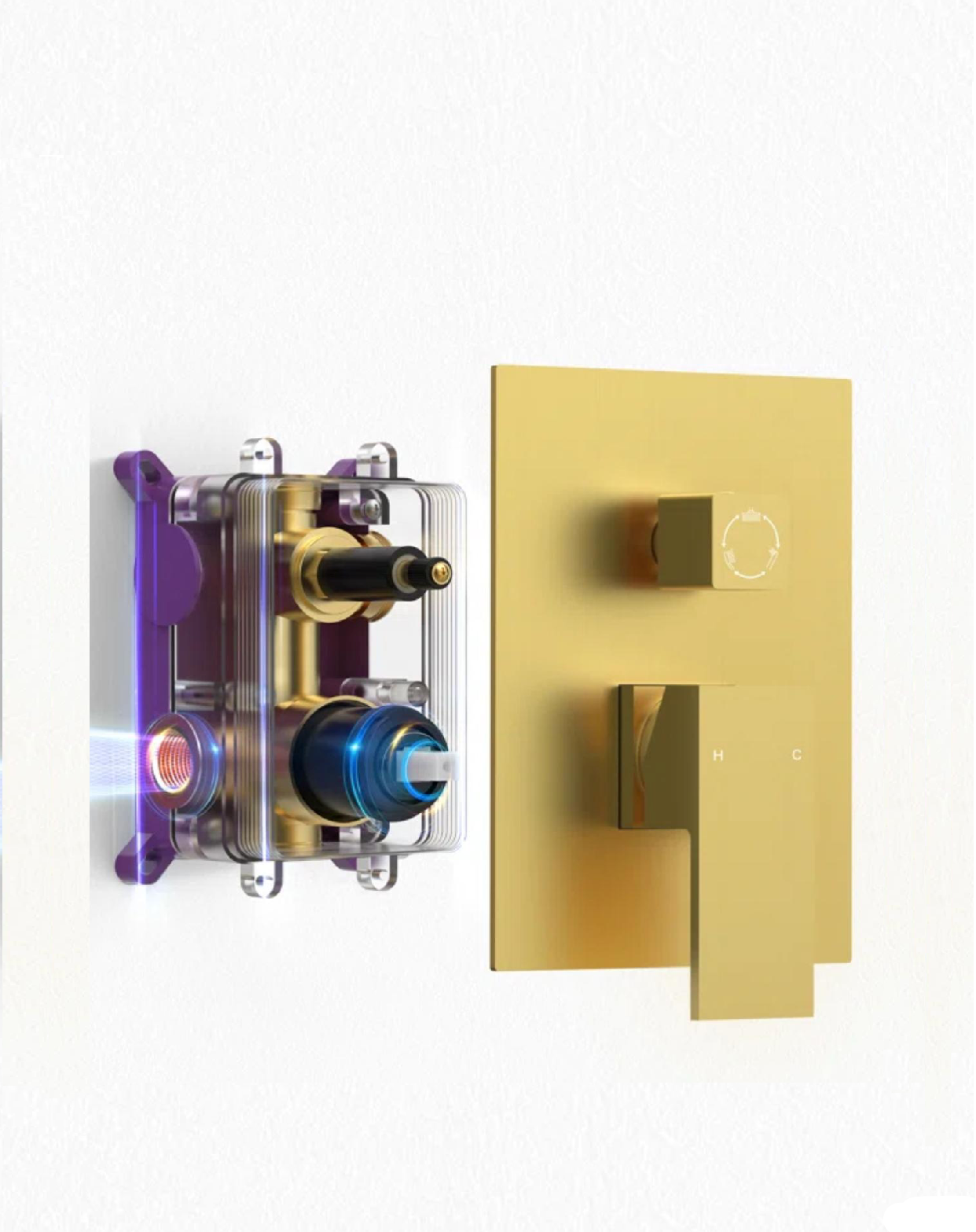 Brushed gold pressure balance valve trim for precise water temperature control