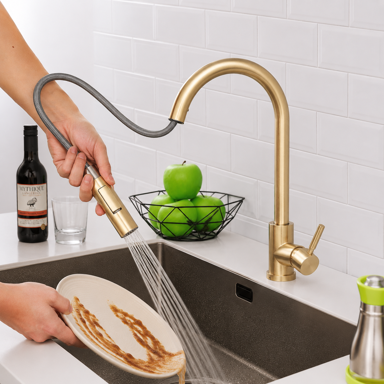MAX Faucets | Smart Touch Kitchen Faucet 16" Single Handle Pull-Out – Brushed Gold Finish  MY-S2020-BG