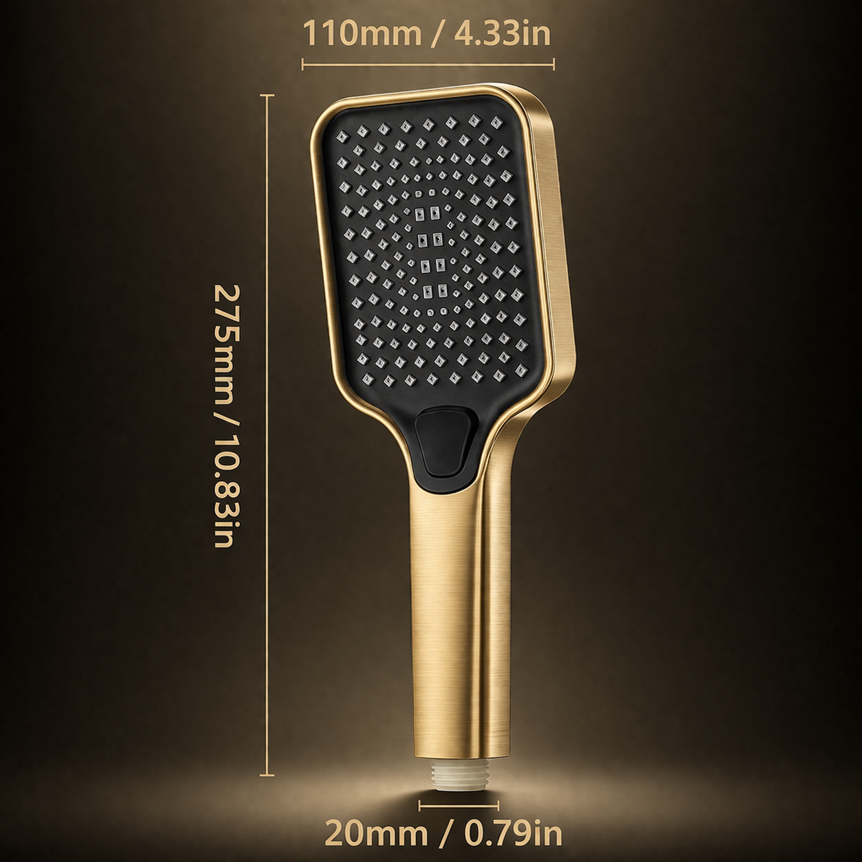 Brushed gold square handheld shower with four spray modes size by MAX Faucets