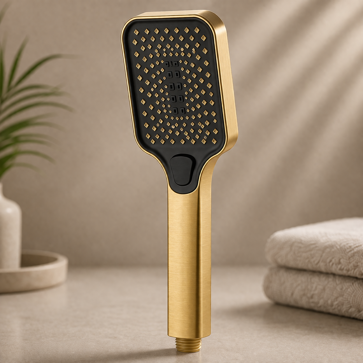 Brushed gold square handheld shower with four spray modes by MAX Faucets