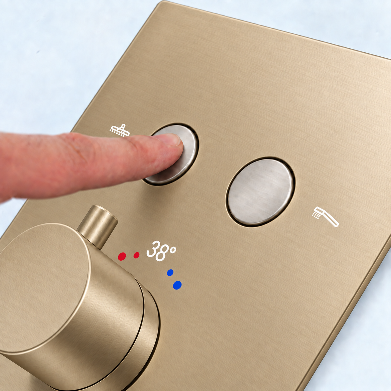 MAX Faucets 2-Function Thermostatic Push-Button Tub &amp; Shower System with Swirling Tub Spout & Rough-In Valve Included – Brushed Gold