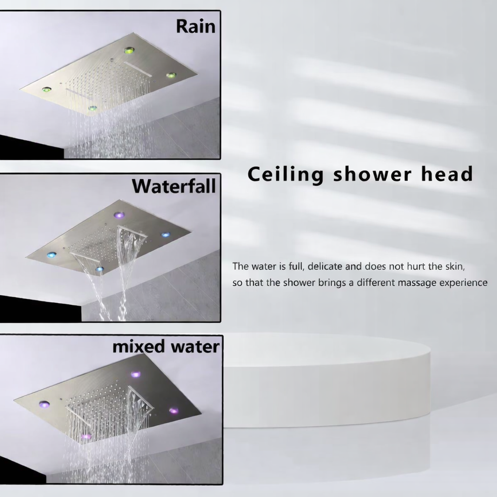 brushed-nickel-20"-shower-head-led-light-installed-ceiling MAX Faucets 