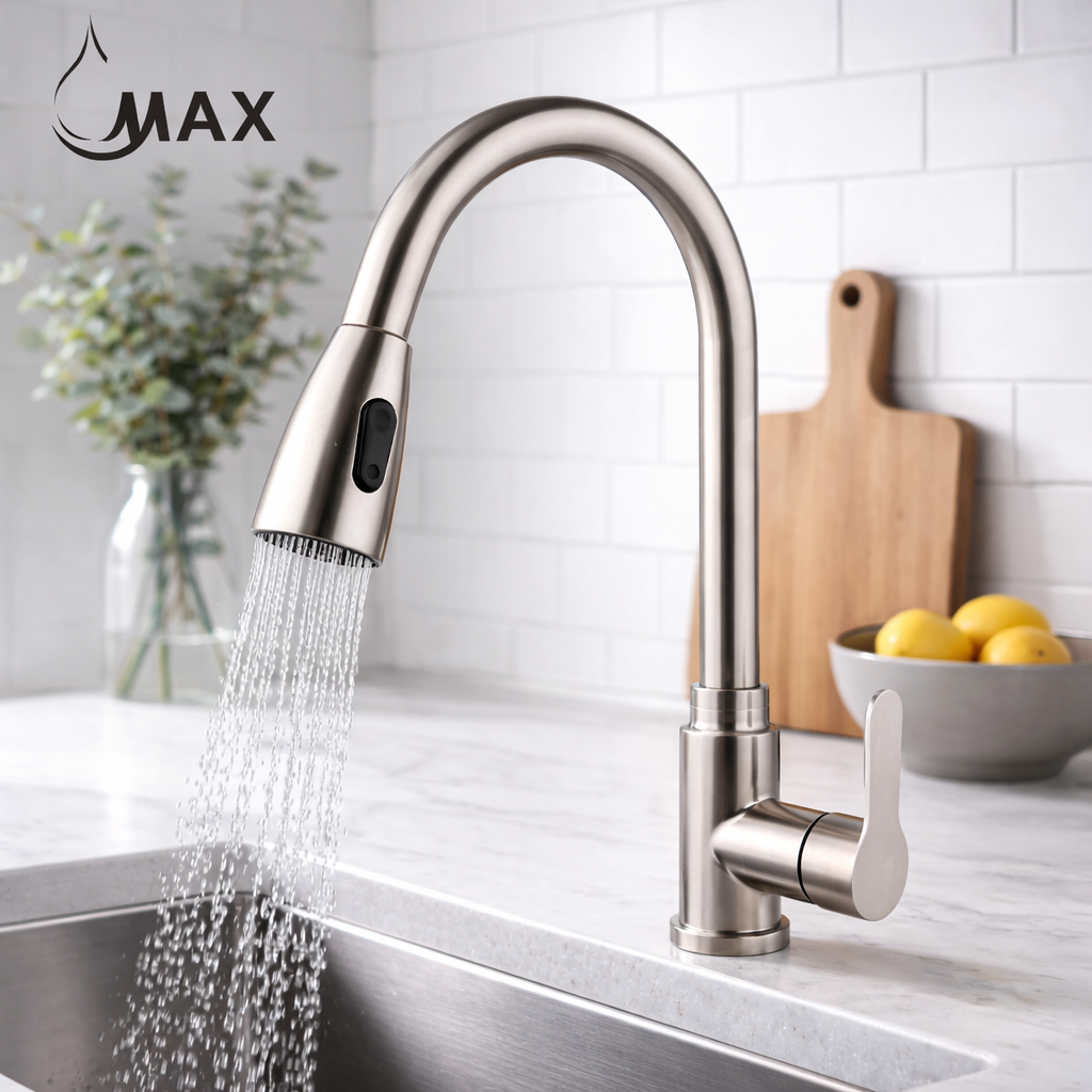 Pull-out kitchen faucet 16.5 inch brushed nickel with single handle by MAX Faucets