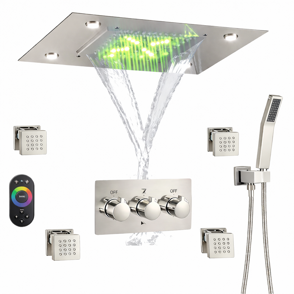 Brushed nickel adjustable shower body jet square design with 1/2 inch NPT connection by MAX Faucets