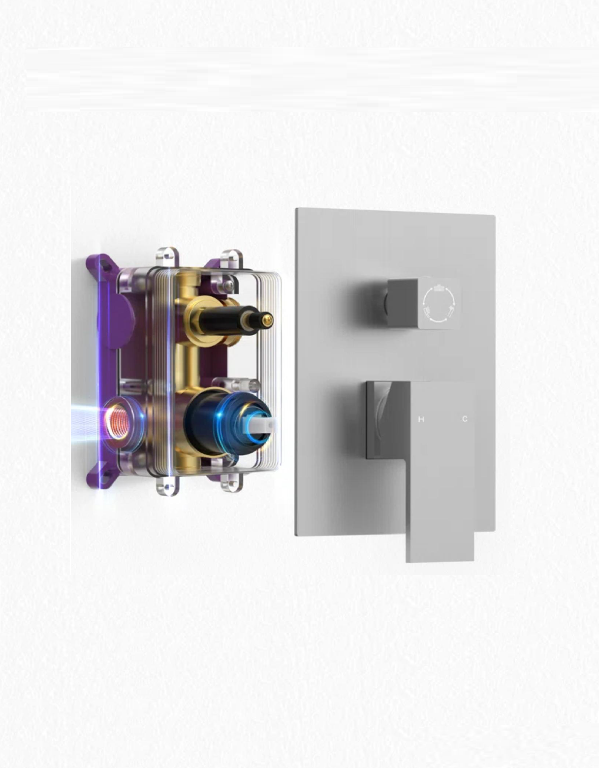 Brushed nickel 3-function shower control valve with pressure balance
