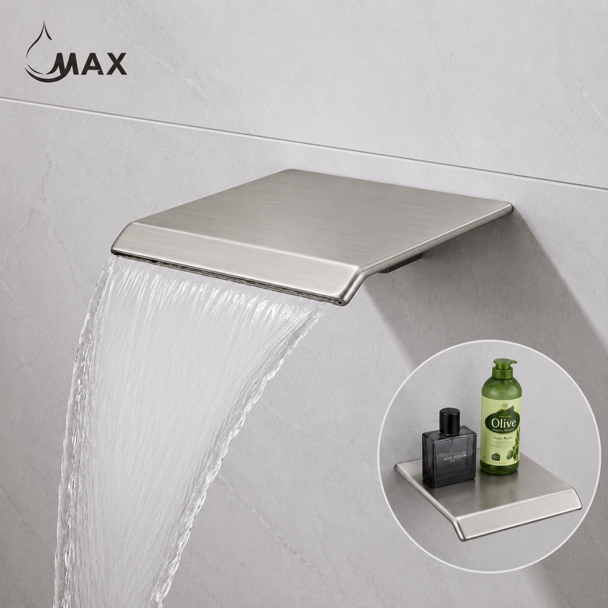 Brushed nickel waterfall tub filler spout wall mounted with wide water flow by MAX Faucets