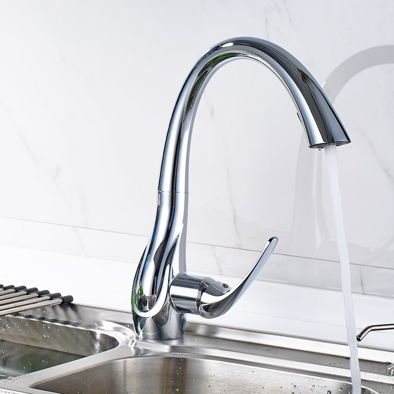 Gooseneck Kitchen Faucet Pull-Out Single Handle 14" Chrome Finish