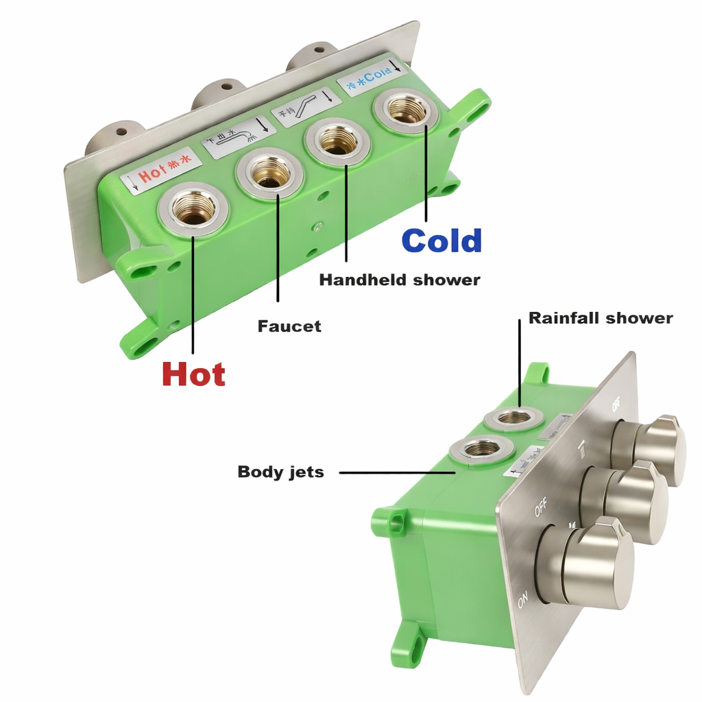 MAX Faucets cUPC certified pressure balance valve with brushed nickel control knobs