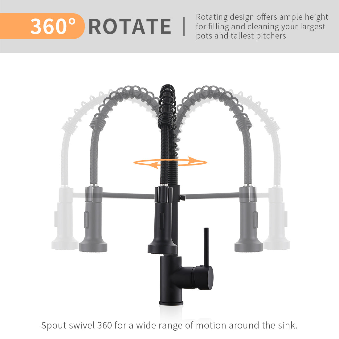 MAX Faucets | Pull-Down Spiral Flexible Kitchen Faucet – 16.5" Matte Black Finish