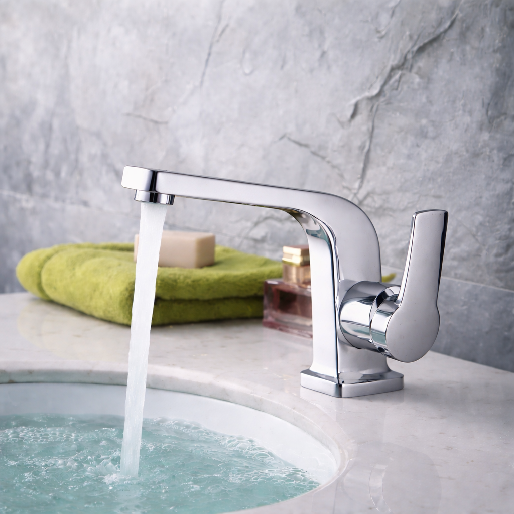 MAX Faucets modern chrome bathroom faucet with side handle design