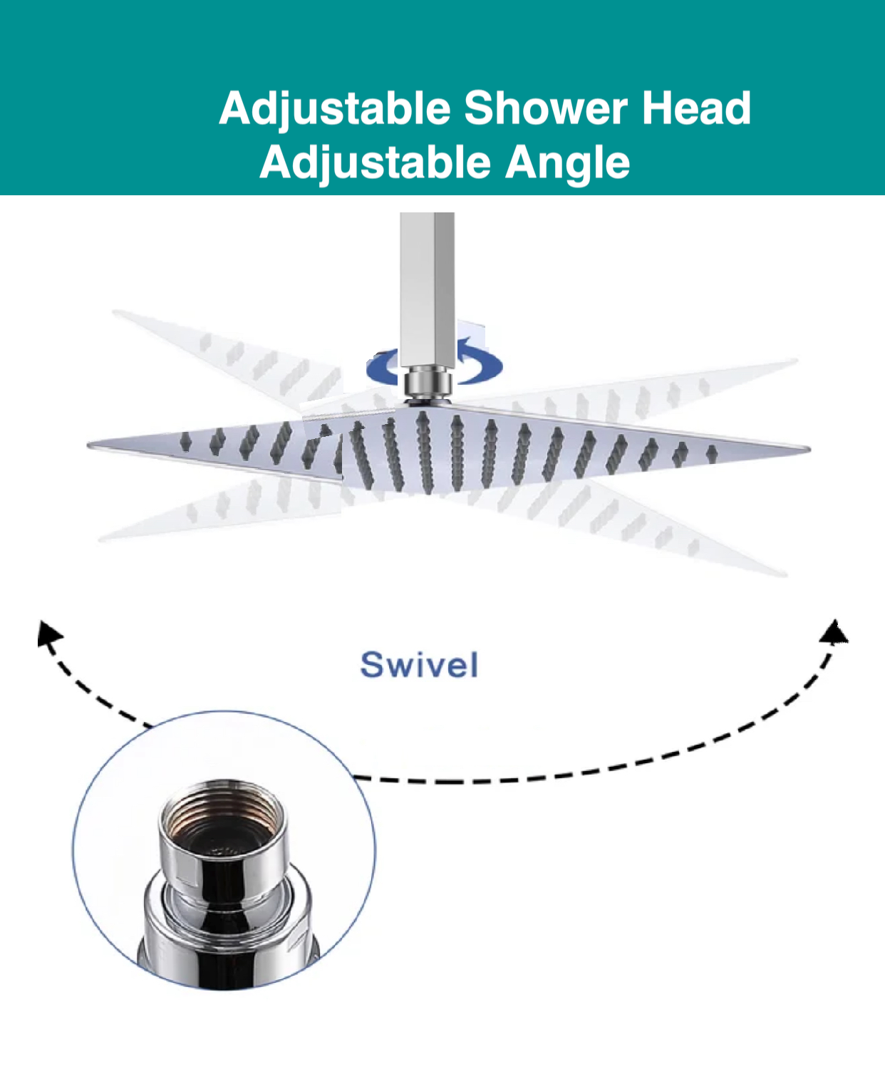 Chrome ceiling-mounted rainfall shower head for MAX Faucets shower system
