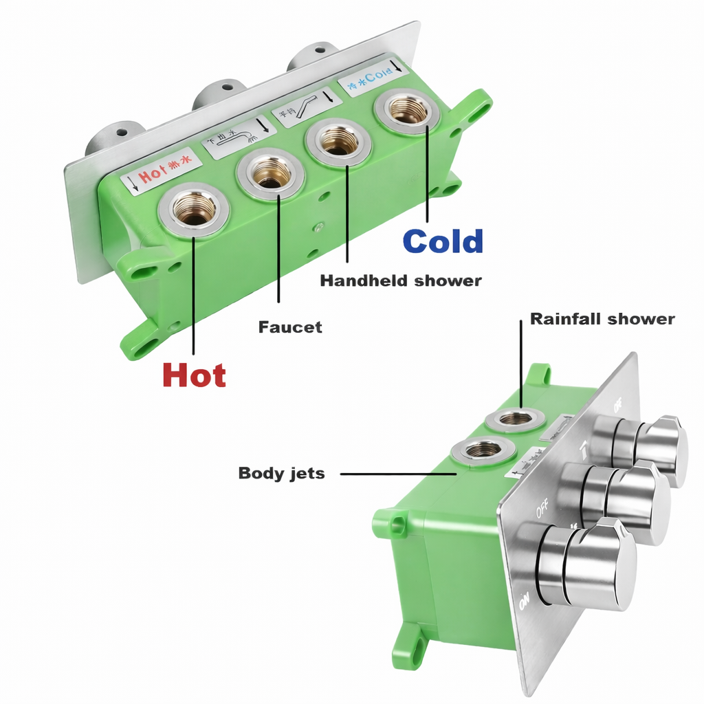 cUPC certified pressure balance valve with chrome control knobs installation 