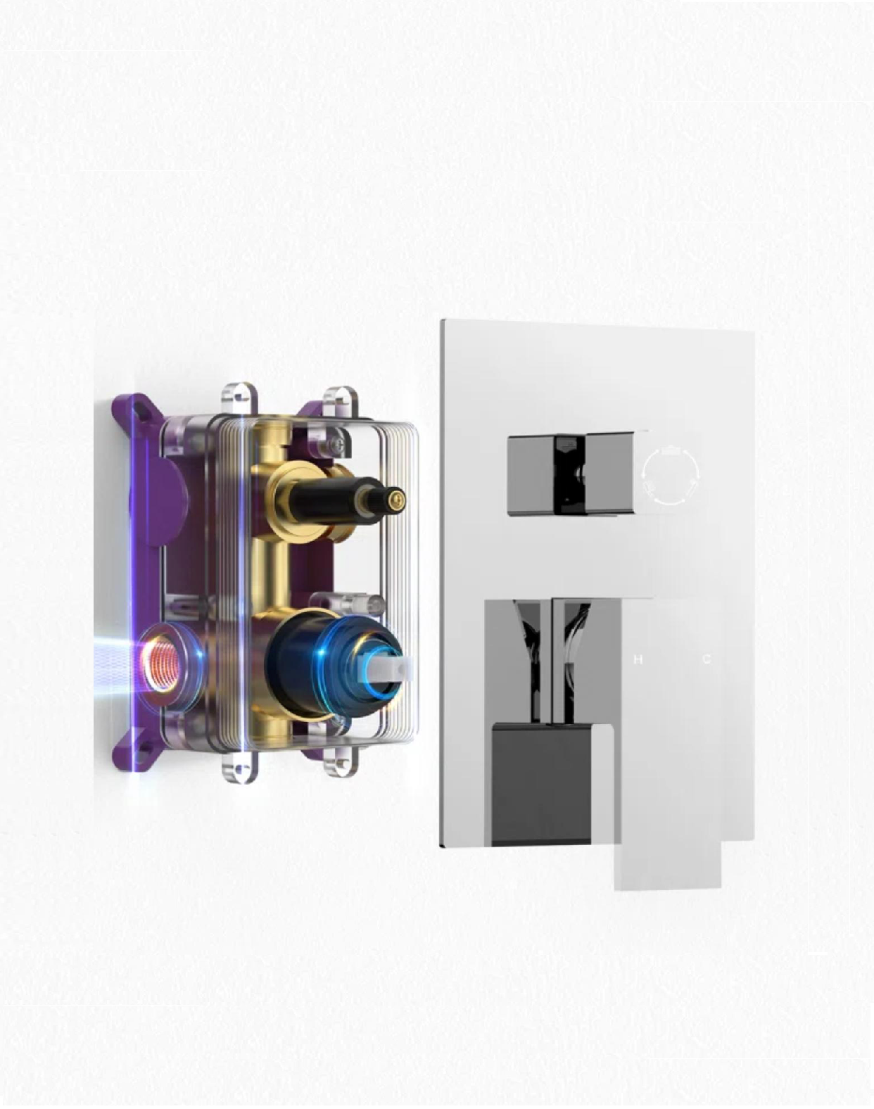 Chrome shower valve and multi-function controls for ceiling shower system