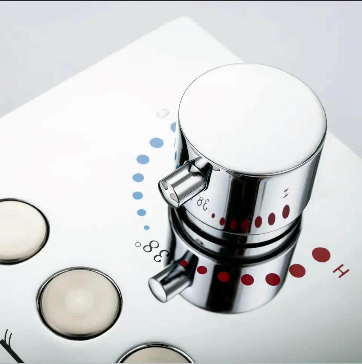 Chrome thermostatic pressure balance shower valve with push button controls