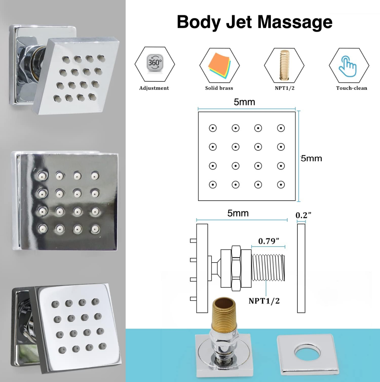 Wall Shower System Set Three Functions With 6 Body Jets Chrome Finish