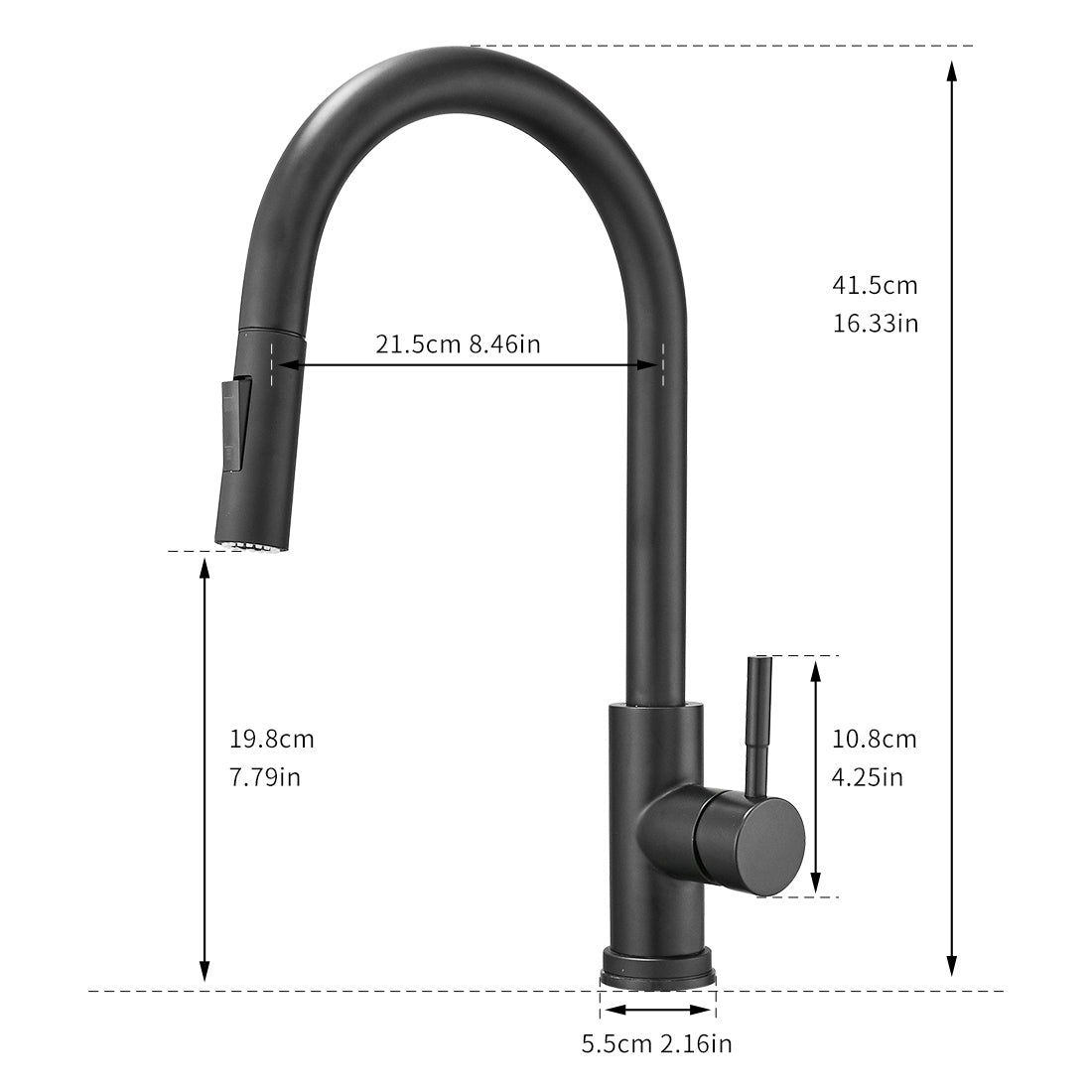 Smart Touch Kitchen Faucet 16" Single Handle Pull-Out – Matte Black Finish | MAX Faucets