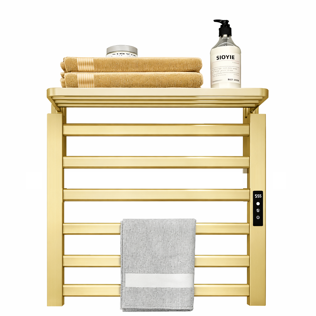 Digital control panel on electric towel warmer rack for temperature control