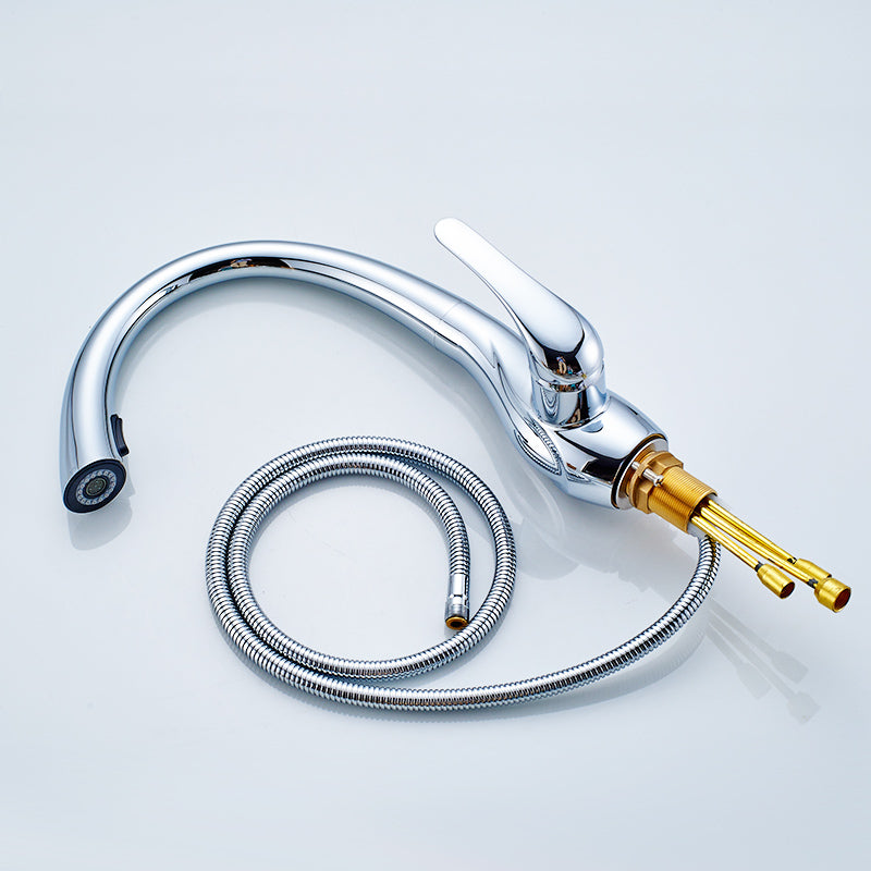 Gooseneck Kitchen Faucet Pull-Out Single Handle 14" Chrome Finish