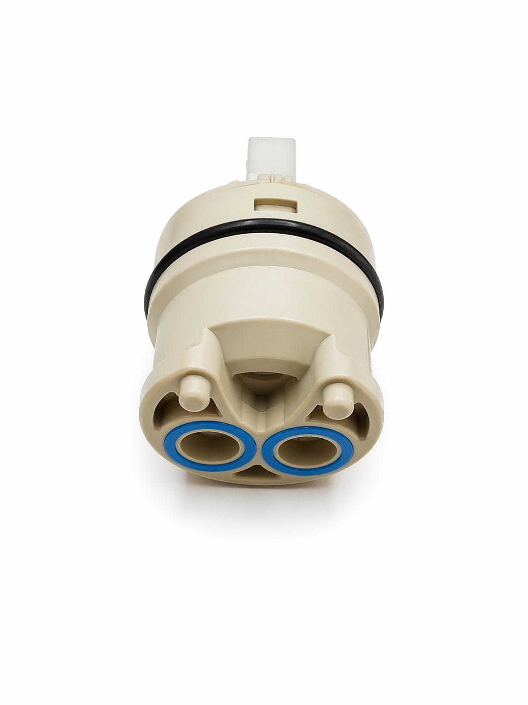Bottom view of ceramic cartridge showing inlet ports 35x30mm MAX Faucets