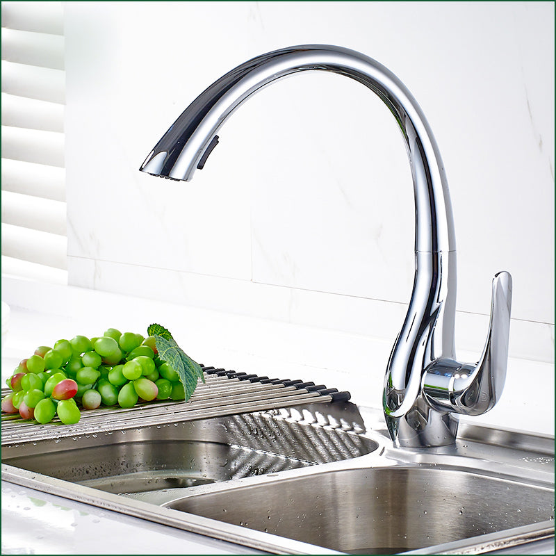 Gooseneck Kitchen Faucet Pull-Out Single Handle 14" Chrome Finish