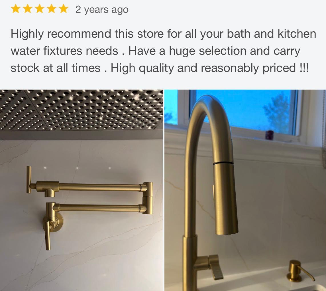 Google customer review mentioning excellent service and professional support from MAX Faucets Canada