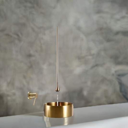 Ceiling Bathroom Faucet With Wall Mounted Hand Control Brushed Gold Finish