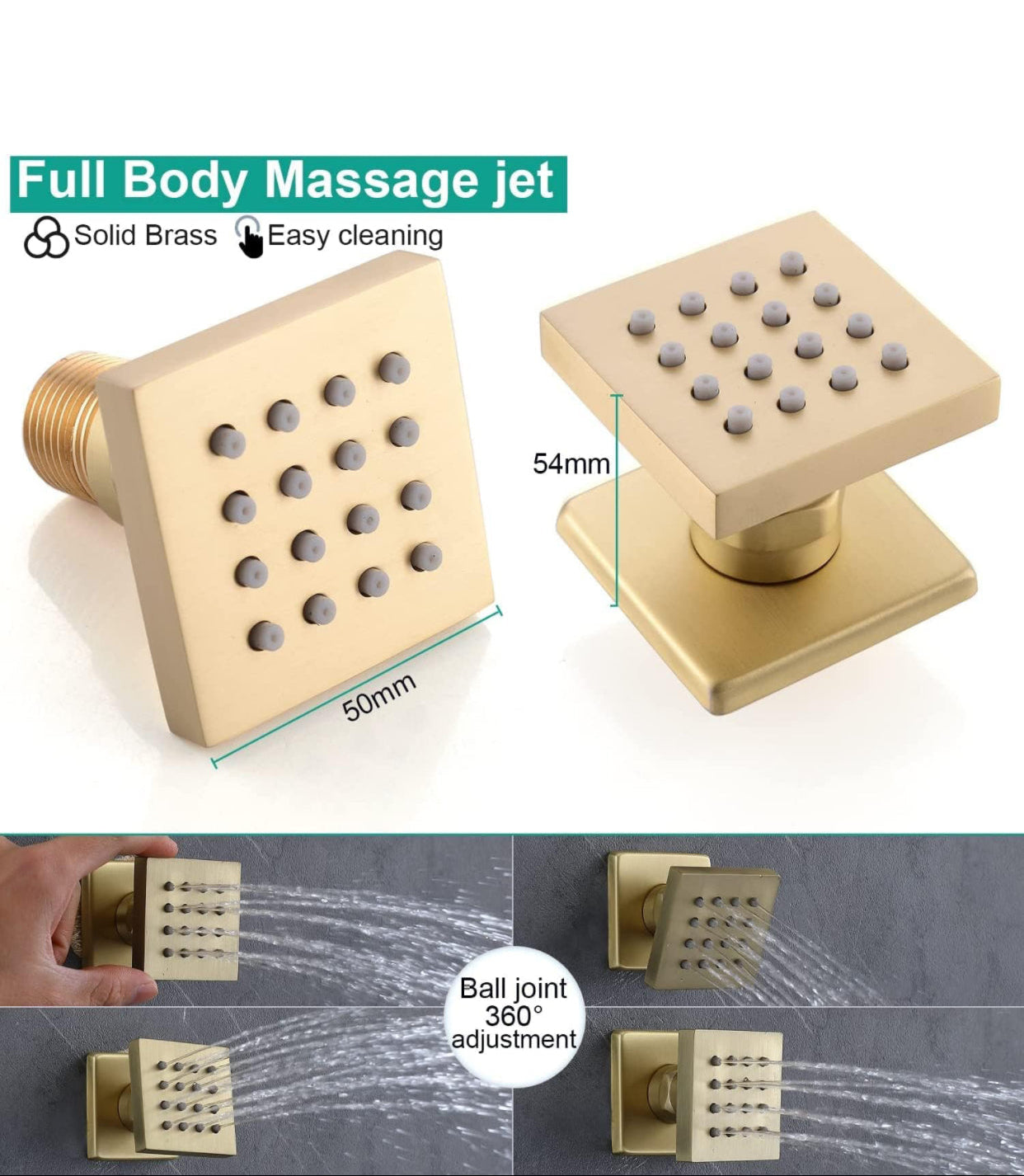 High pressure brushed gold body jets shower system