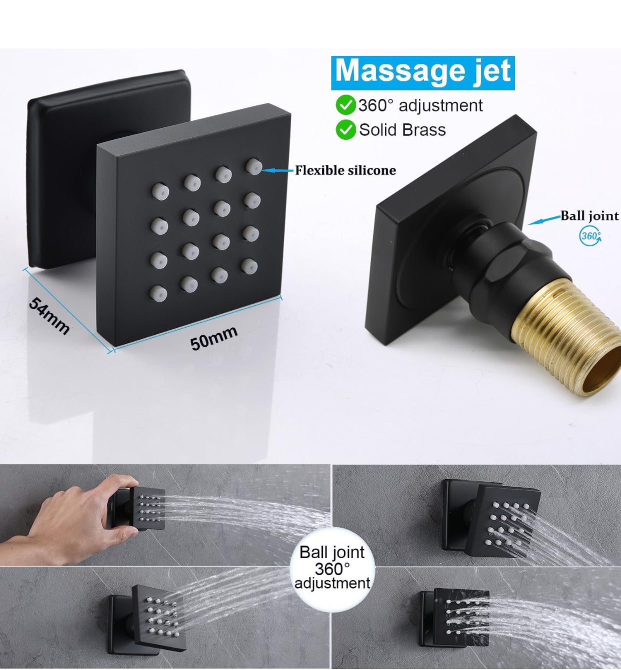 Ceiling Shower System Set Two Functions With 6 Body Jets Matte Black Finish