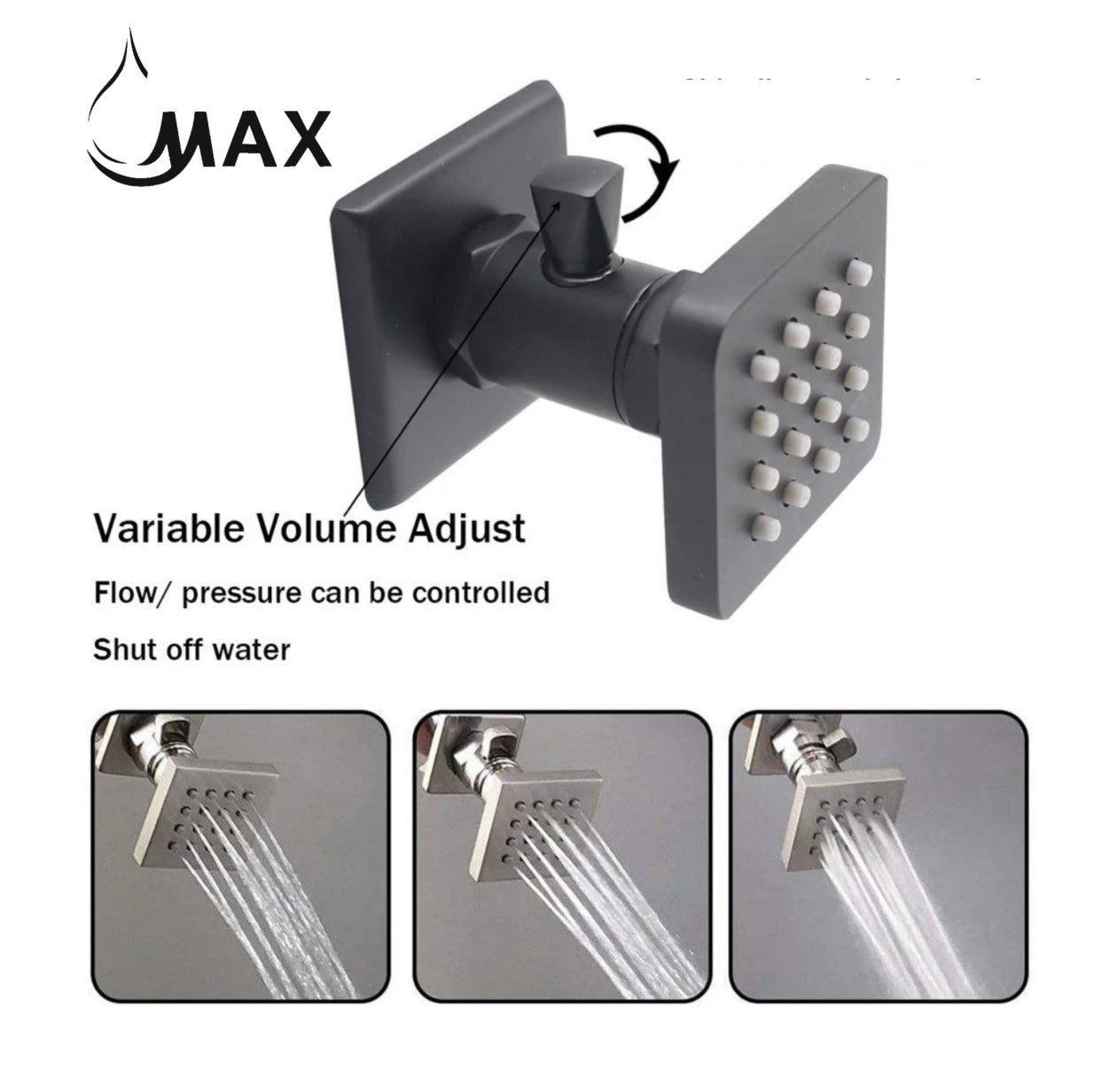 Rainfall Shower Body Jet Massage with Off Position – Matte Black Finish | MAX Faucets