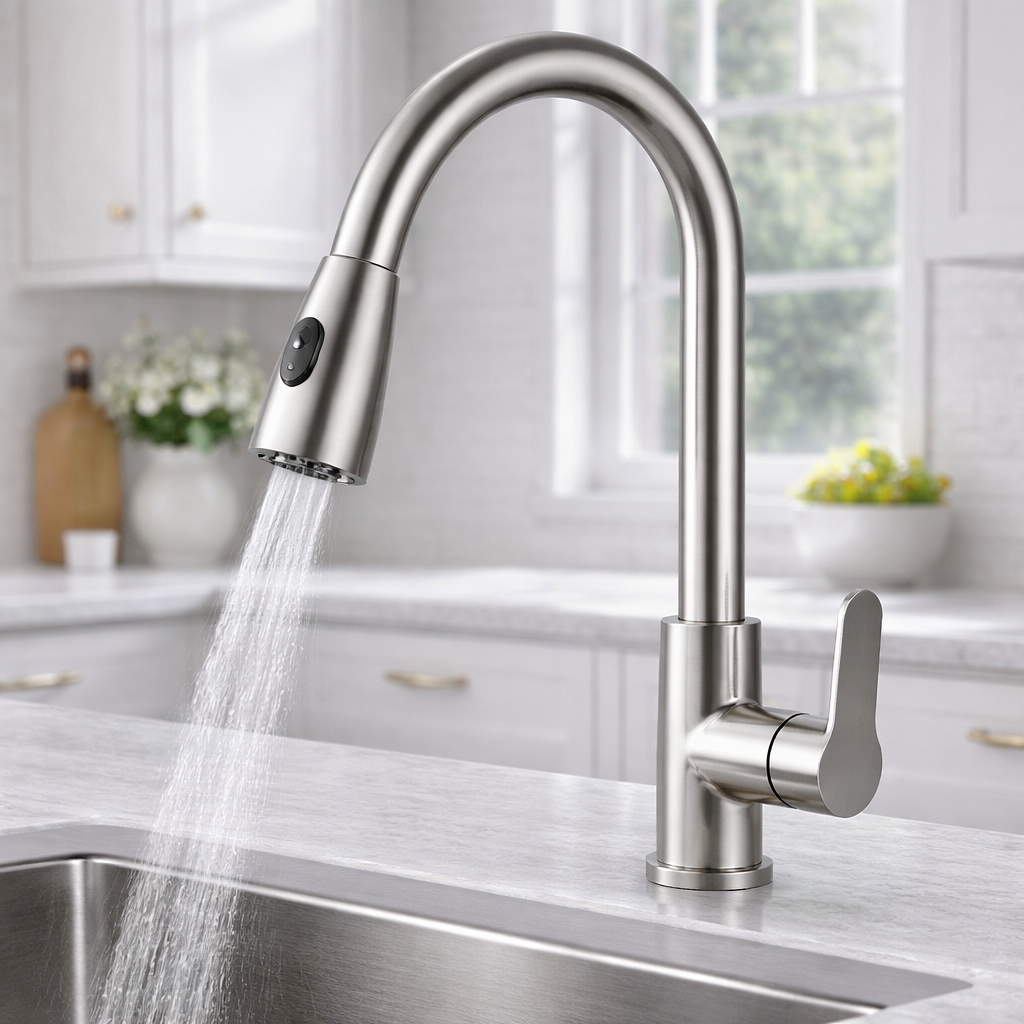 Pull-out kitchen faucet single handle 16 inch brushed nickel