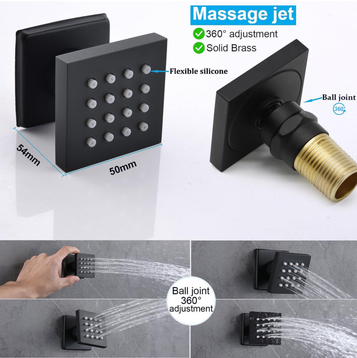 Close-up of matte black body spray jet for shower system