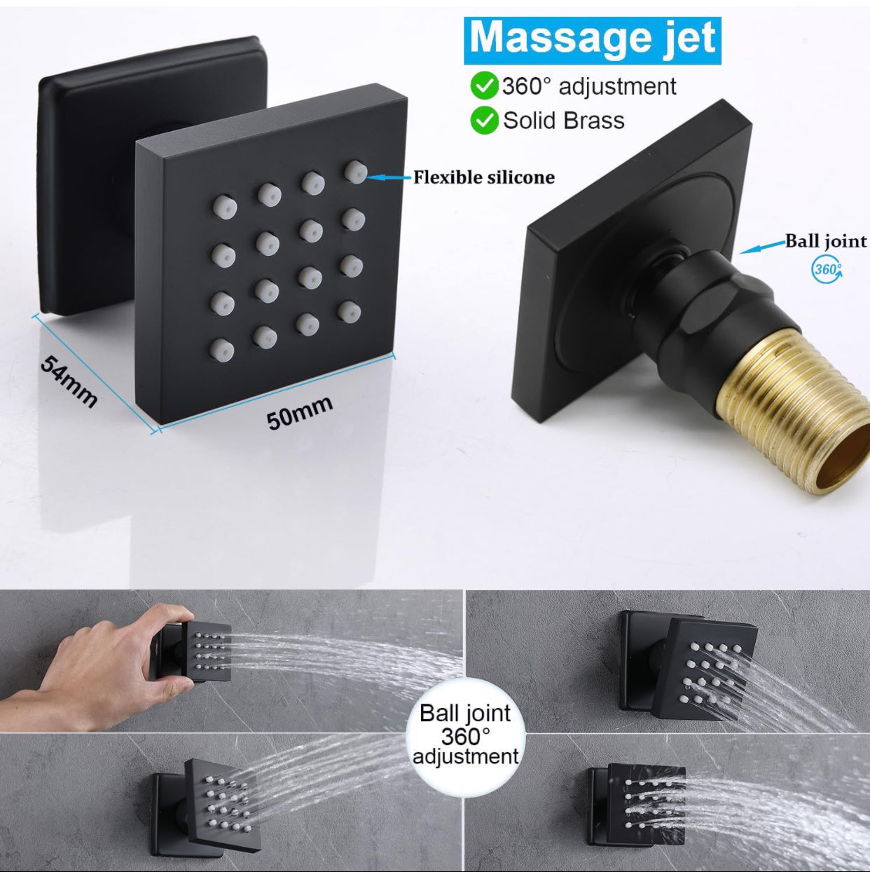 Four matte black body jets for luxury thermostatic shower system