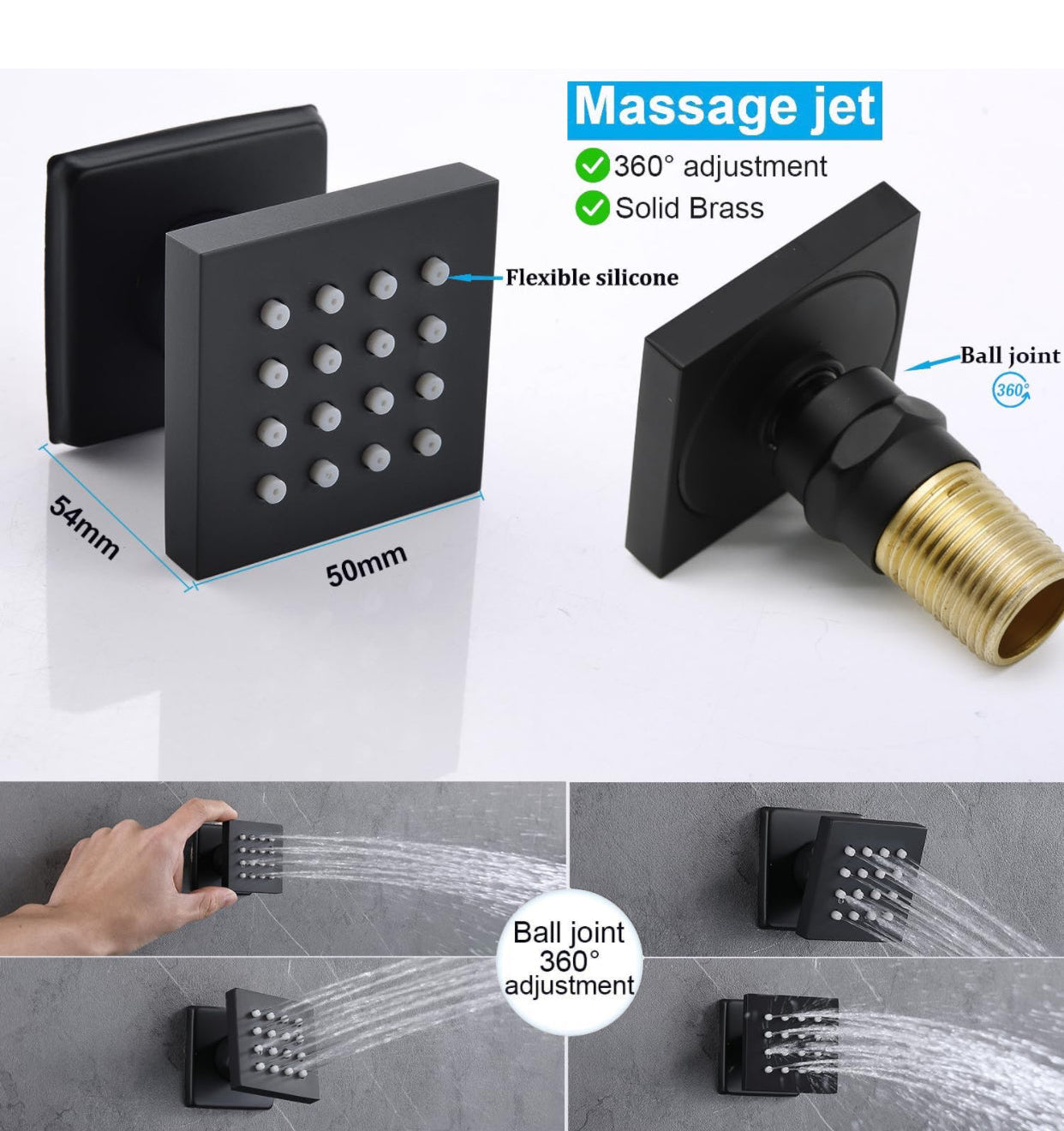 Four matte black body jets for a spa-inspired shower experience