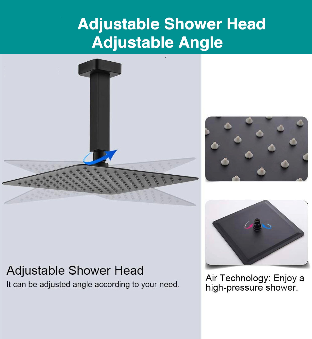 Matte black ceiling-mounted rainfall shower head for MAX Faucets shower system