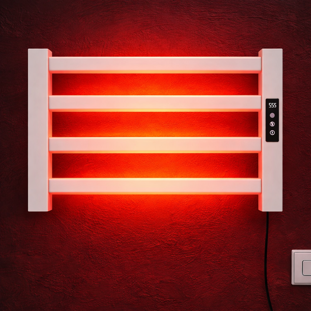 Matte black finish detail of electric towel warmer rack with smooth coated surface