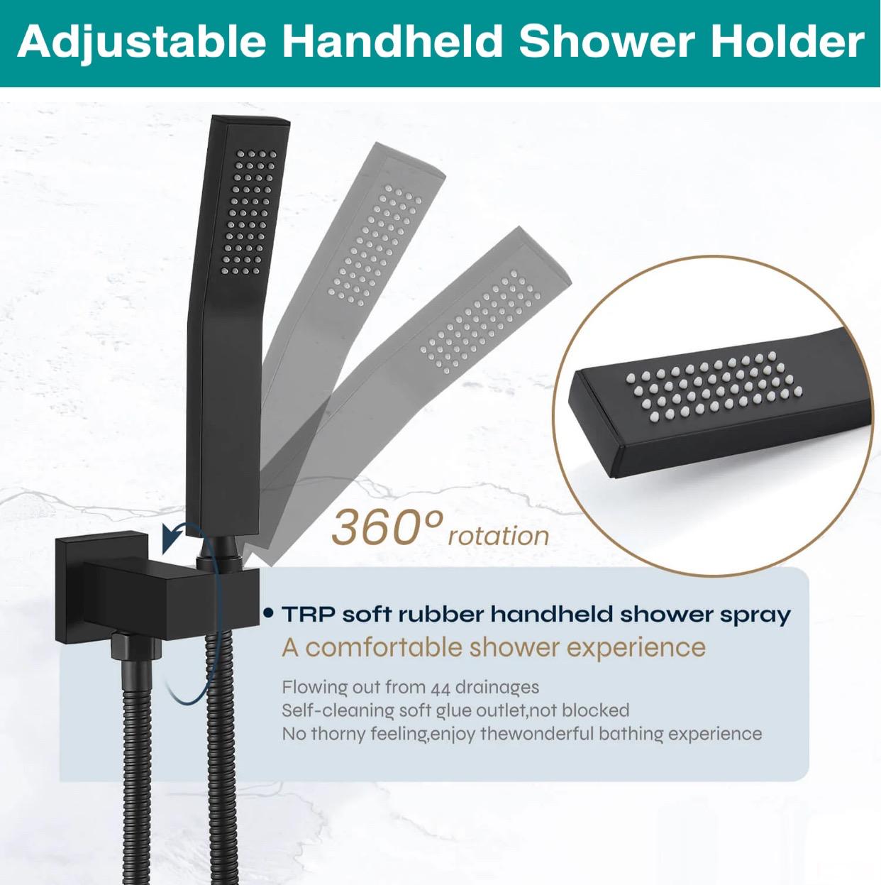 Matte black handheld shower sprayer with wall holder and flexible hose