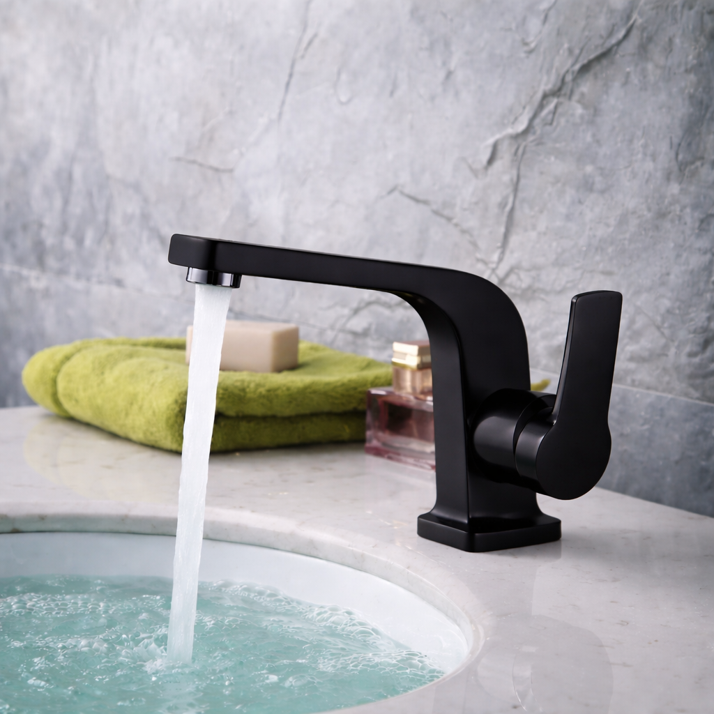 MAX Faucets modern matte black bathroom faucet with side handle design