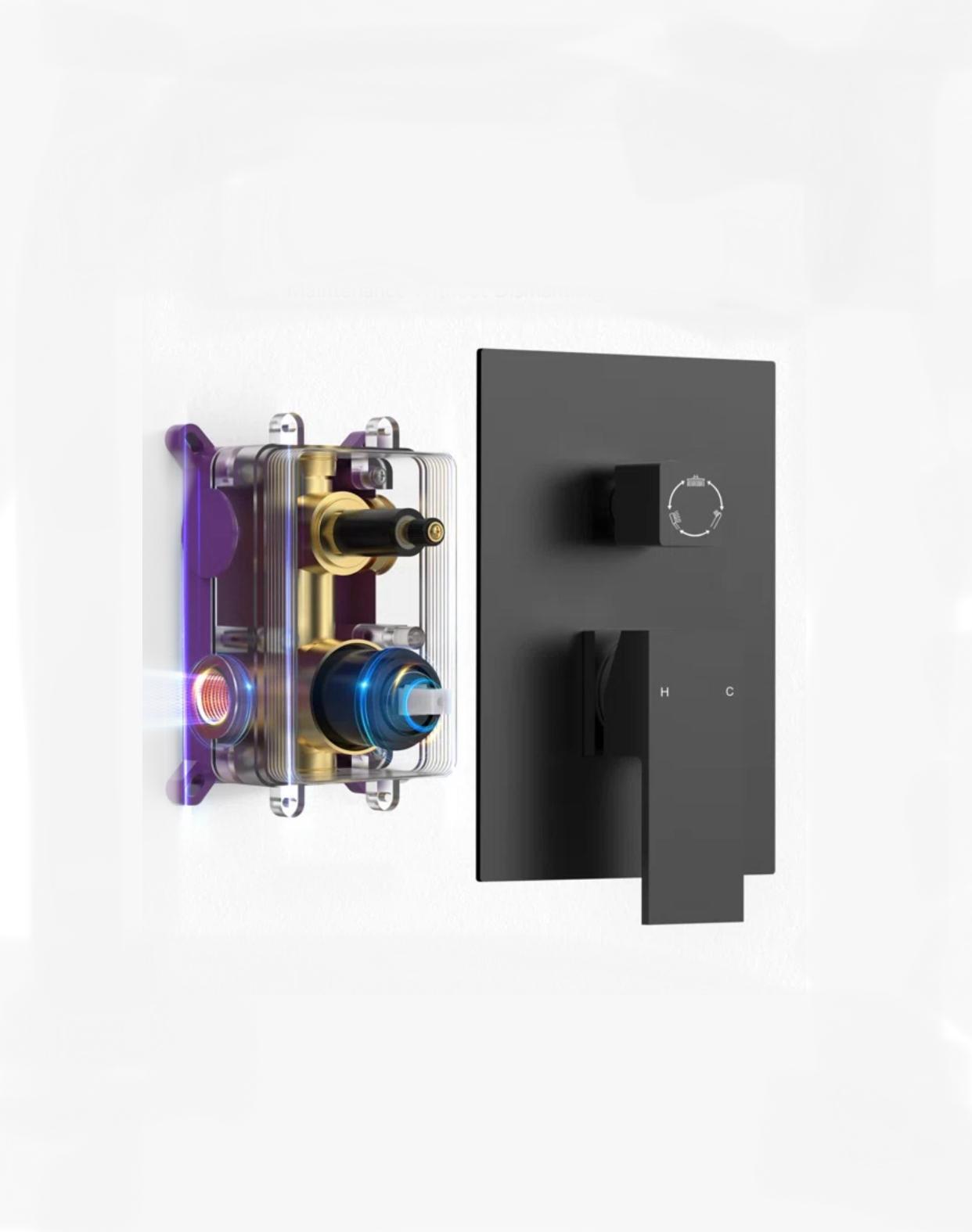 Matte black pressure balance valve trim for shower system temperature control