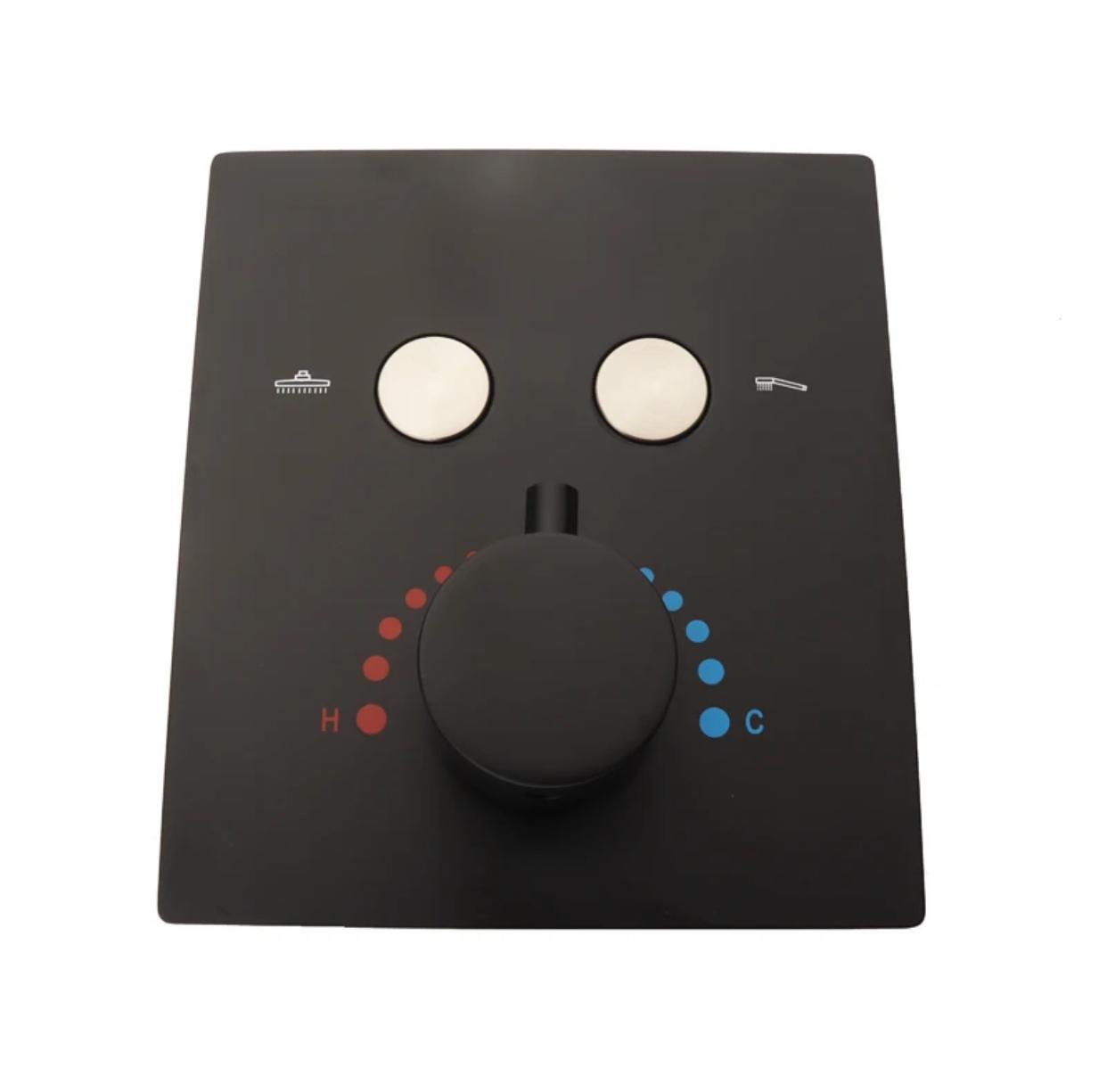 Matte black push-button control panel for thermostatic shower system