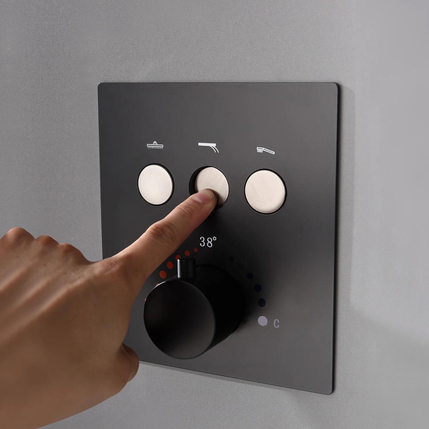 Matte black thermostatic shower valve with precise temperature control