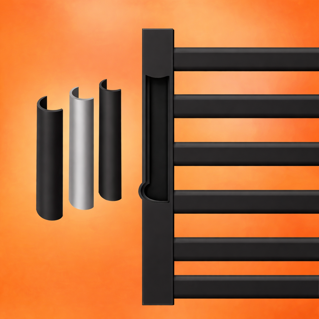 Close-up of digital control panel on matte black electric towel warmer rack