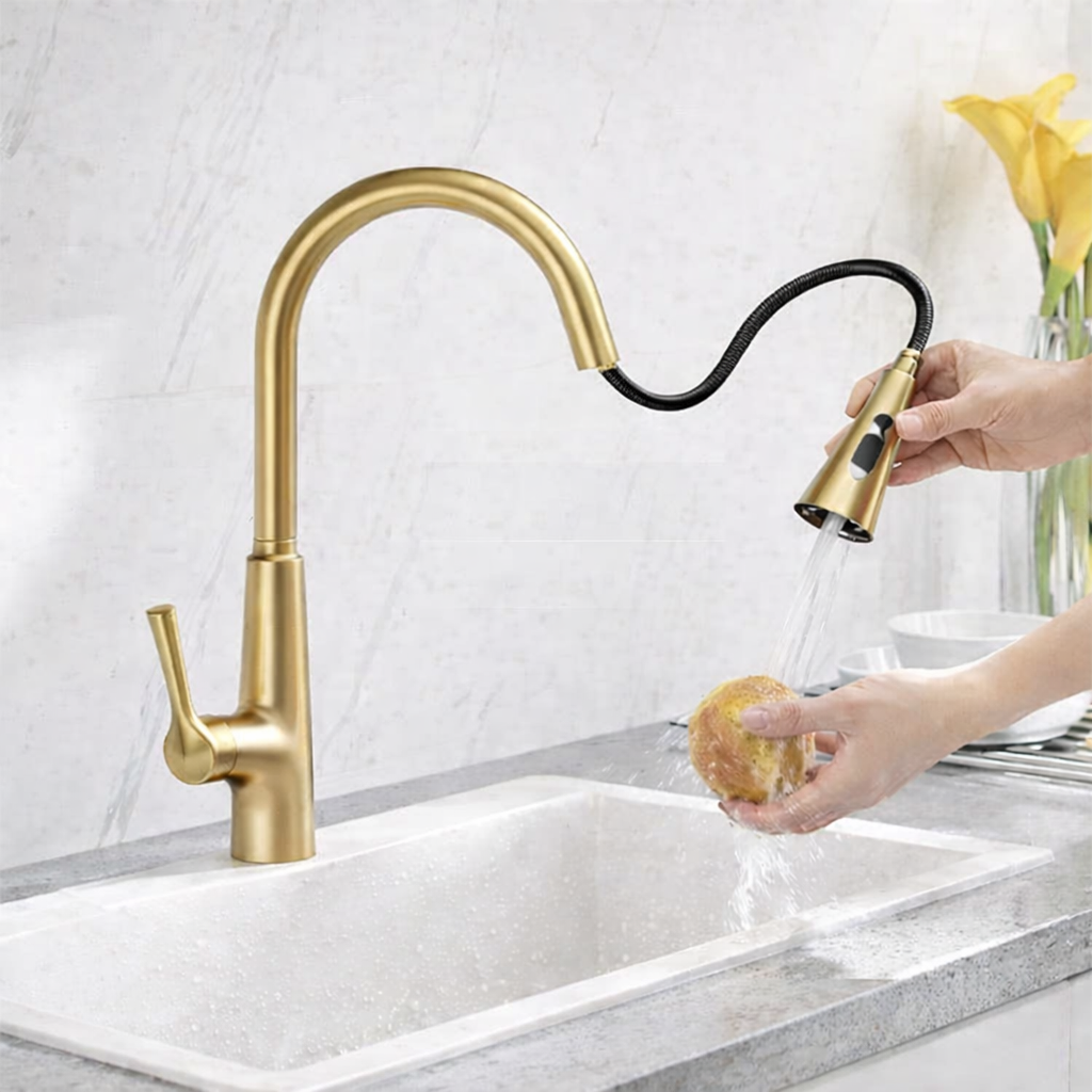 MAX Faucets Touchless Kitchen Faucet in Brushed Gold with 17.75-inch High Arc Spout and Pull-Out Spray