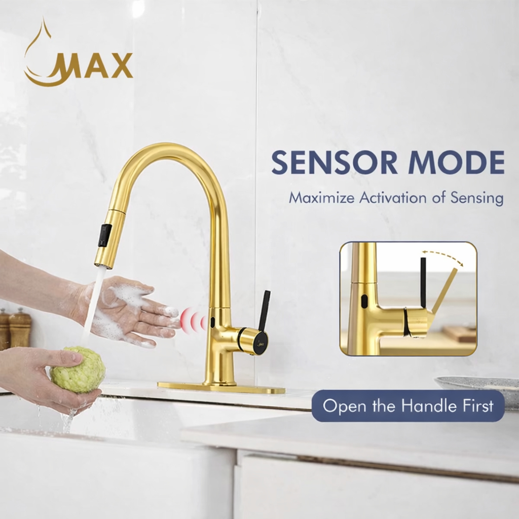 MAX Touchless Kitchen Faucet in Brushed Gold with 16-inch High Arc Spout and Pull-Out Spray