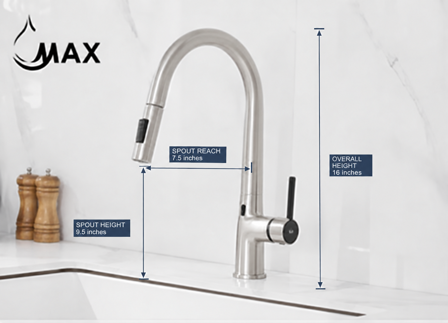 Touchless Kitchen Faucet – Smart Single Handle Pull-Out, 16” High Arc Spout, Brushed Nickel & Matte Black Finish