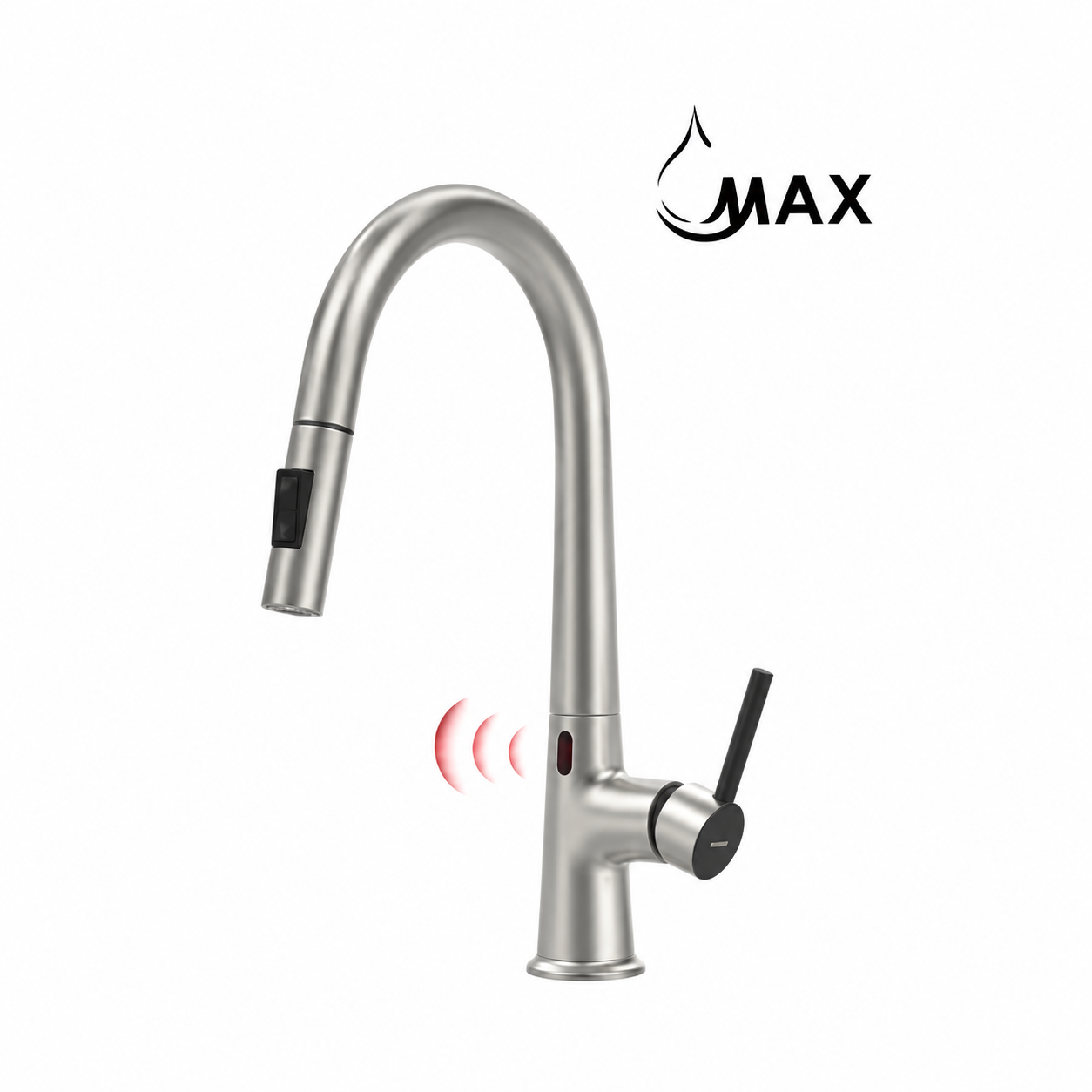 MAX Brushed Nickel Touchless Kitchen Faucet Installed in Modern Kitchen