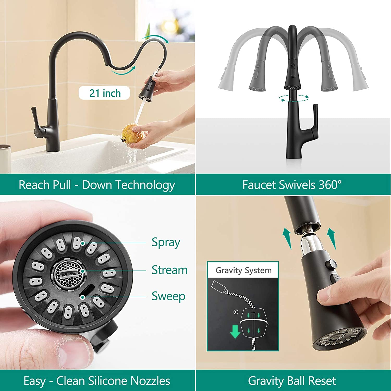 More View of MAX Matte Black Touchless Kitchen Faucet 17.75-inch High Arc