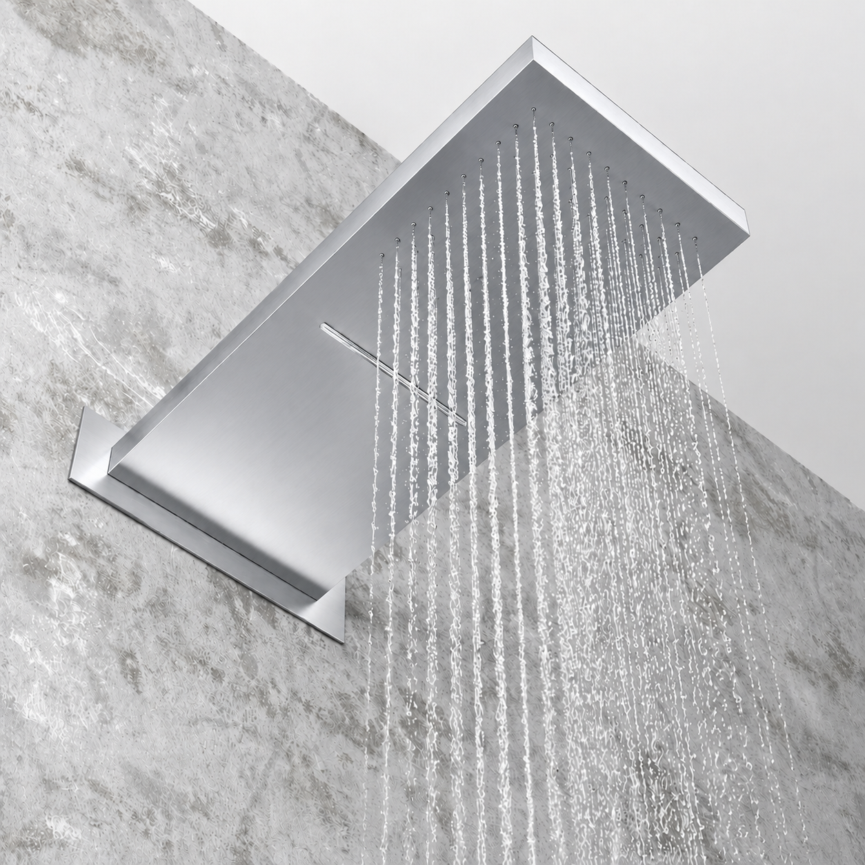MAX Faucets 22-inch high-pressure square shower head with waterfall and stream functions in polished chrome finish
