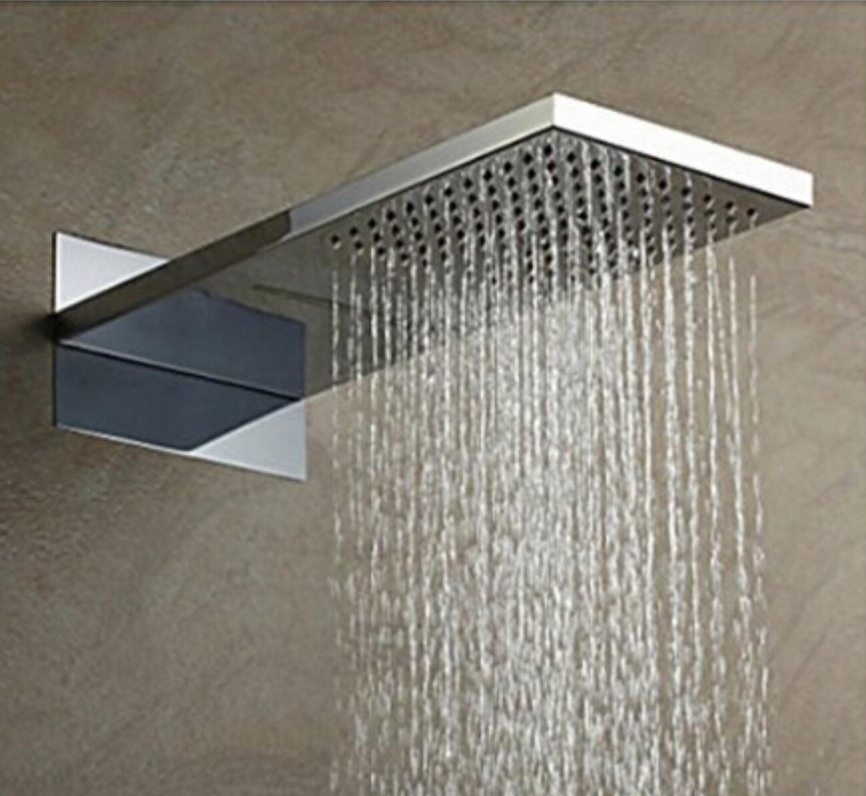 Front view of MAX Faucets 22-inch square chrome shower head with waterfall and stream functions