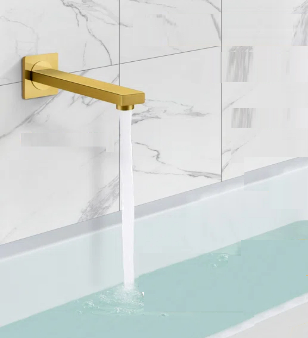MAX Faucets 7 inch tub filler spout in brushed gold finish wall mounted bathroom bathtub faucet